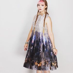 Designer Printed Pleated Dress.